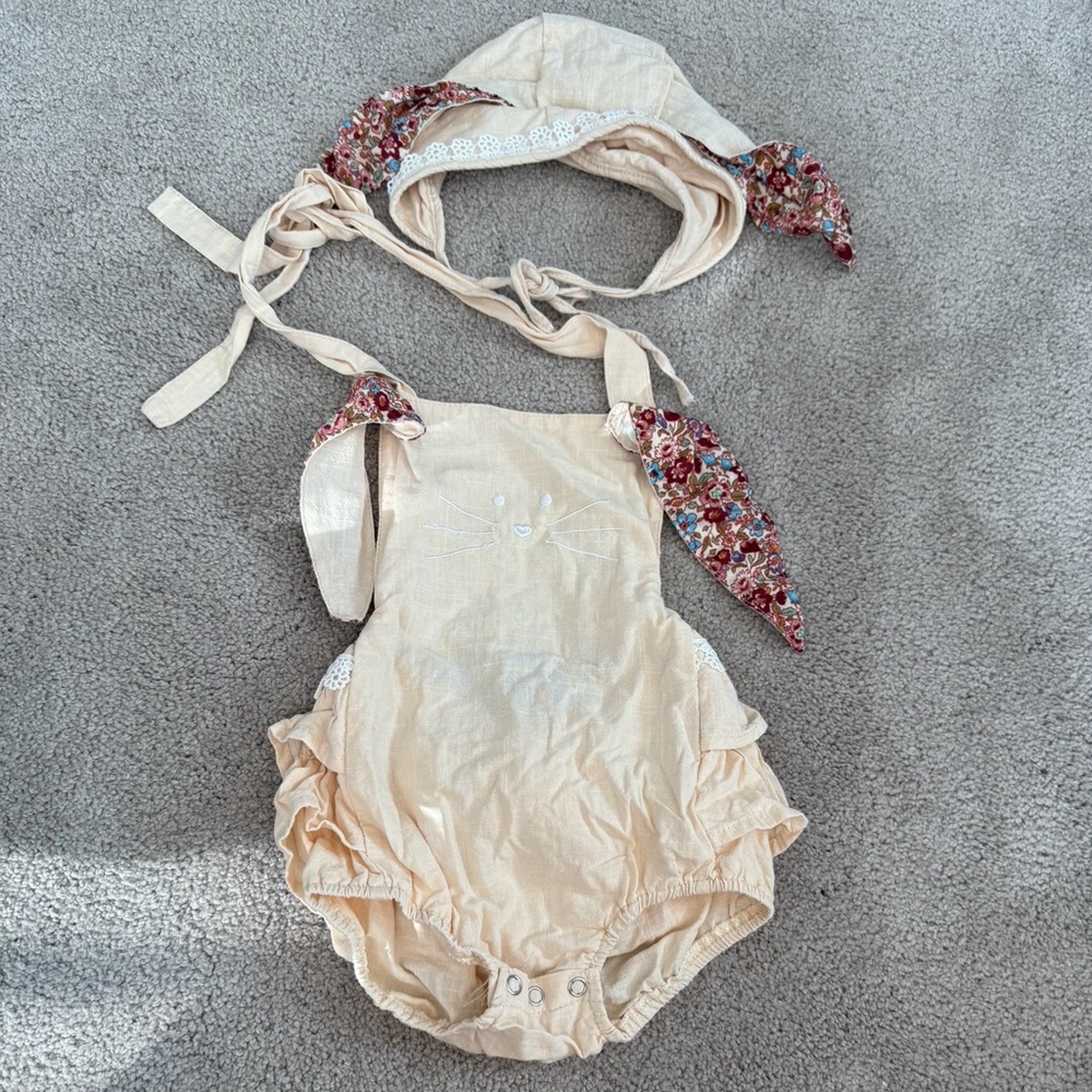 Easter Cream Baby Romper with Floral Accents
